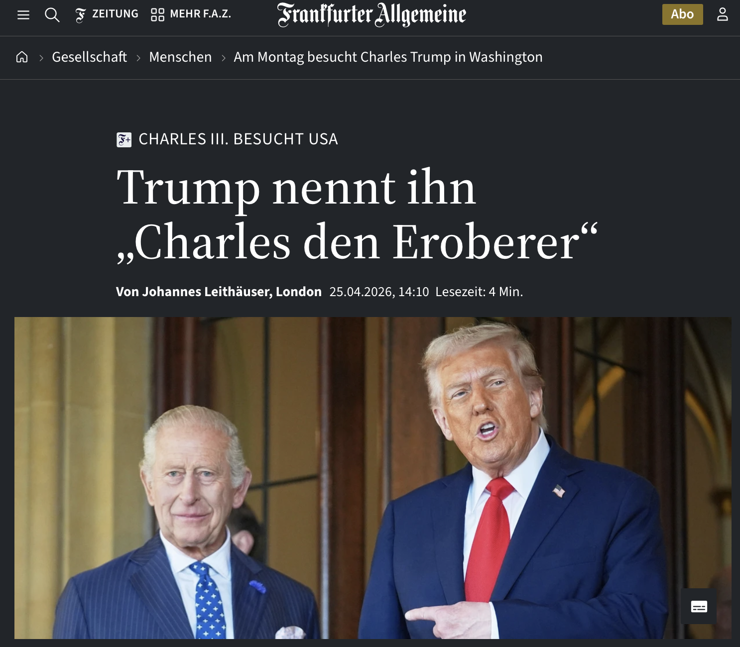 Charles III. besucht USA: Trump nennt ihn „Charles den Eroberer“